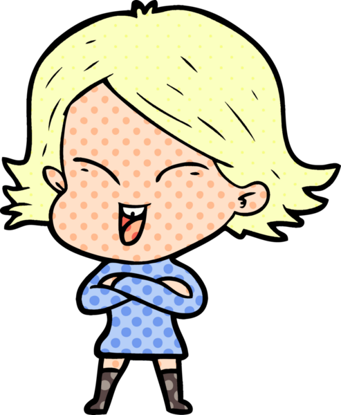 Bir insan tarafından çizilmiş mutlu çizgi film kızı.