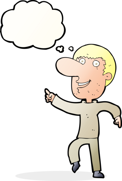 Bir insan tarafından çizilmiş düşünce baloncuğuyla dans eden mutlu adam çizgi filmi.