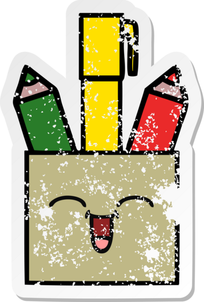 Bir insan tarafından çizilmiş sevimli bir kalem tenceresinin sıkıntılı çıkartması.