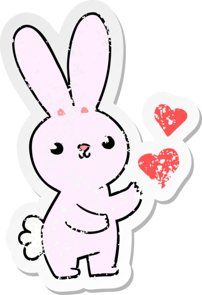 Bir insan tarafından çizilmiş sevgi dolu kalpleri olan sevimli bir tavşanın sıkıntılı çıkartması.