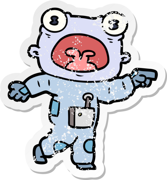 Bir insan tarafından çizilmiş garip uzaylı karikatürünün sıkıntılı çıkartması.