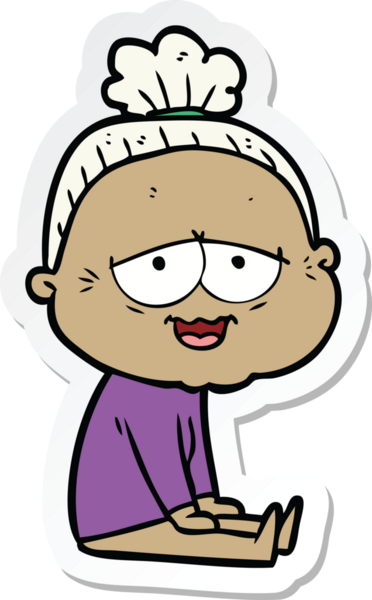 Bir insan tarafından çizilmiş mutlu yaşlı bir kadının çıkartması.