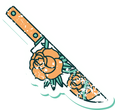 Bir hançerin ve bir insanın çizdiği çiçeklerin sembolik dövmesi.