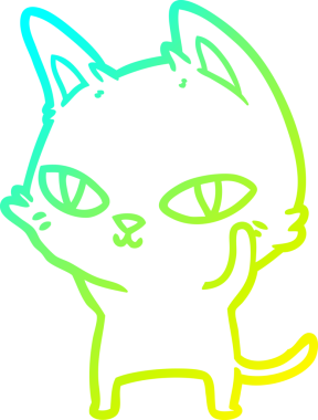 Bir insan tarafından çizilmiş parlak gözlü çizgi film kedisi çizimi.