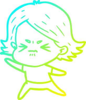 Bir insan tarafından çizilmiş kızgın bir kızın soğuk çizgi çizimi.