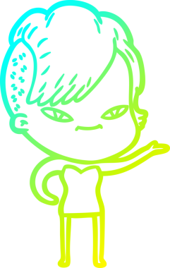 Hipster saç kesimi bir insan tarafından çizilmiş hoş bir çizgi film kızı çizimi.