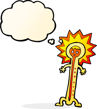 Bir insan tarafından çizilmiş düşünce baloncuklu sıcak termometre.