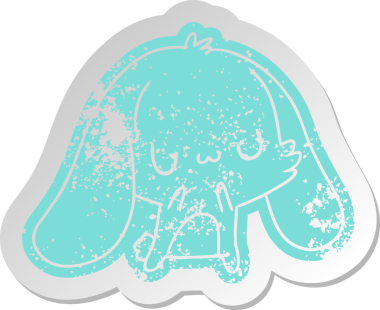 Sıkıntılı eski çizgi film etiketi kawaii sevimli tüylü tavşan bir insan tarafından çizilmiş