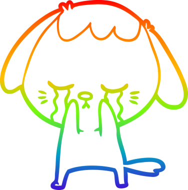 Gökkuşağı gradyan çizimi bir insan tarafından çizilmiş şirin bir köpek yavrusu ağlama çizgi filmi