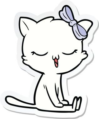 Bir insan tarafından çizilmiş kafasında fiyonk olan çizgi film kedisinin çıkartması.