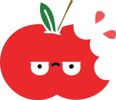 Bir insan tarafından çizilmiş kırmızı bir elmanın düz renkli retro karikatürü