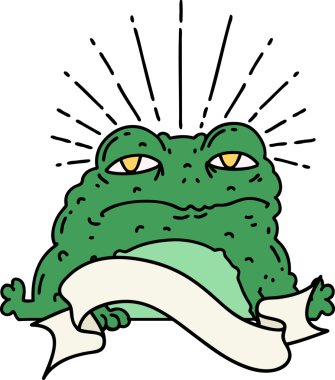 Bir insan tarafından çizilmiş dövmeli karakteri olan kaydırma pankartı.