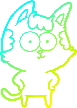 Bir insan tarafından çizilmiş mutlu çizgi film kedisinin soğuk gradyan çizgisi.