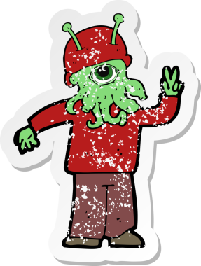 Bir insan tarafından çizilmiş uzaylı çizgi filminin gerilimli yapıştırması.