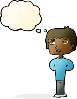 Bir insan tarafından çizilmiş düşünce baloncuğu olan mutsuz bir adam.