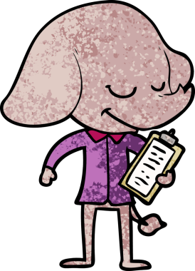 Bir insan tarafından çizilmiş karikatür gülümseyen fil.