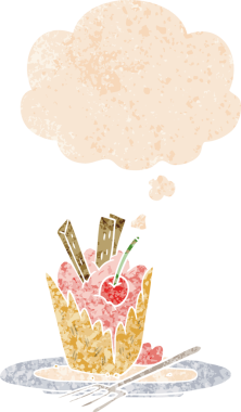 Düşünce baloncuklu karikatür tatlısı grunge dertli eski moda bir insan tarafından çizilmiş.