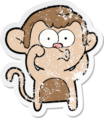 Bir insan tarafından çizilmiş karikatür kornalı maymunun sıkıntılı çıkartması.