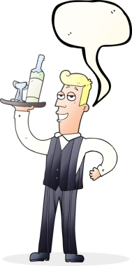 Bir insan tarafından çizilmiş serbest konuşma balonu çizgi film garsonu.