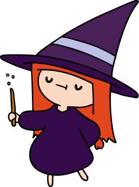 Bir insan tarafından çizilmiş sevimli bir kawaii cadı kız çizimi.