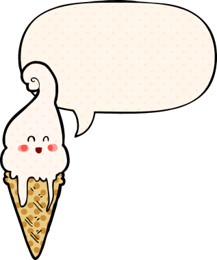 Bir insan tarafından çizilmiş çizgi roman tarzında konuşma baloncuklu çizgi film dondurması.