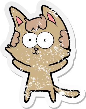 Bir insan tarafından çizilmiş mutlu çizgi film kedisinin sıkıntılı çıkartması.