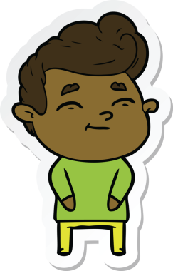 Bir insan tarafından çizilmiş mutlu bir çizgi film karakterinin çıkartması.