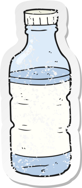 Bir insan tarafından çizilmiş karikatür su şişesinin gerilimli yapıştırması.