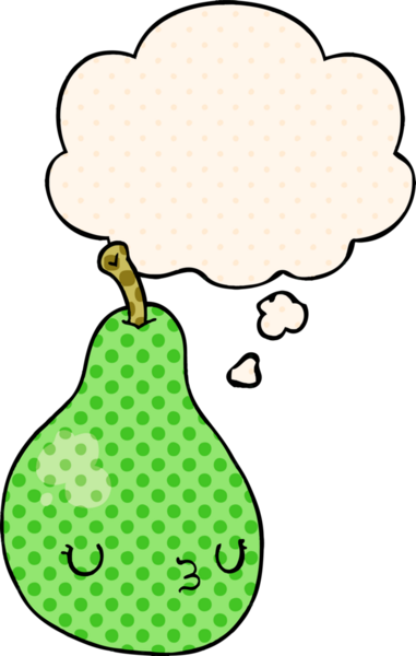 Bir insan tarafından çizilmiş, düşünce baloncuklu çizgi film armudu.