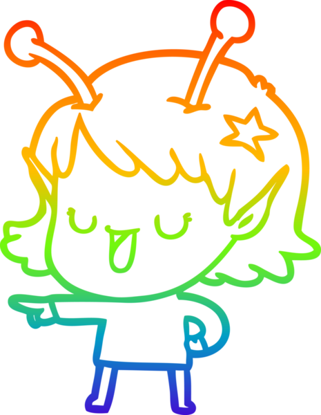 gökkuşağı gradyan çizimi mutlu bir uzaylı kız çizgi filmi bir insan tarafından çizildi