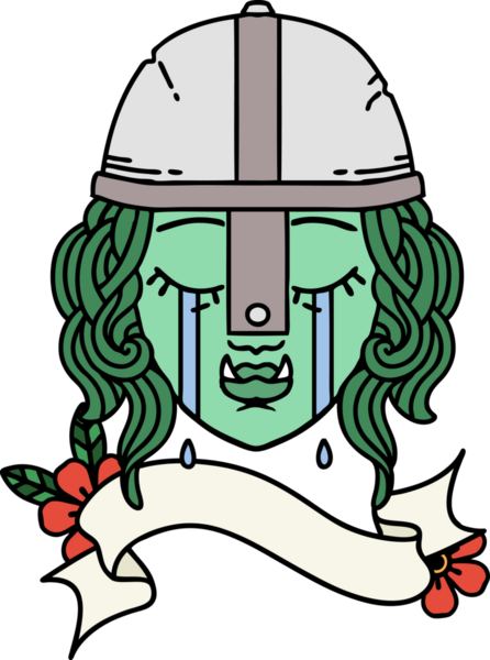 Retro Dövme Tarzı Ağlayan Ork Savaşçısı karakteri bir insan tarafından çizilmiş