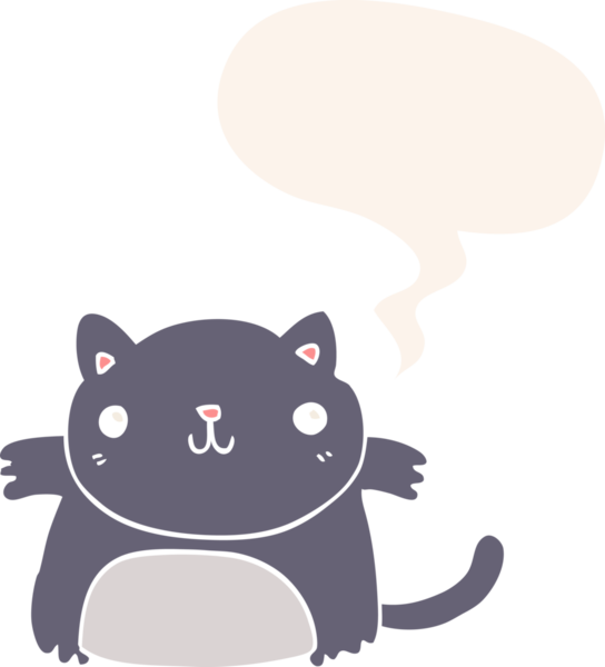 Konuşma baloncuğu olan çizgi film kedisi insan tarafından çizilmiş.