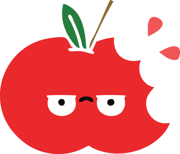 Bir insan tarafından çizilmiş kırmızı bir elmanın düz renkli retro karikatürü