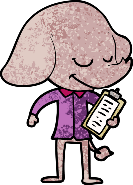 Bir insan tarafından çizilmiş karikatür gülümseyen fil.