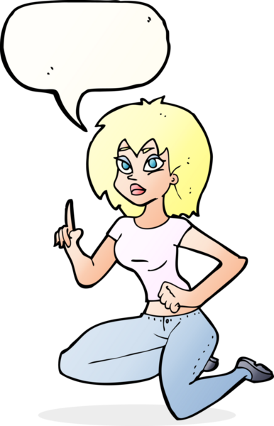 Bir insan tarafından çizilmiş konuşma balonuyla oturan kadın.