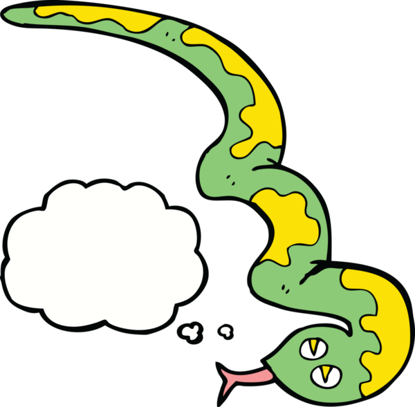 Bir insan tarafından çizilmiş düşünce balonlu tıslayan yılan.