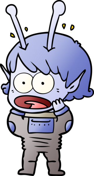 Karikatür, bir insan tarafından çizilen uzaylı kızı şok etti.