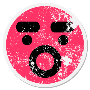 Bir insan tarafından çizilmiş şok olmuş yüz dairesel etiketi.