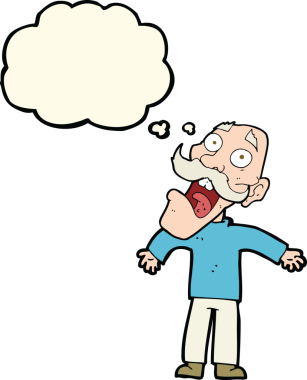 Karikatür, bir insan tarafından çizilmiş düşünce balonlu yaşlı adamı dehşete düşürdü.