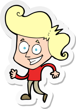 Bir insan tarafından çizilmiş sırıtan bir karikatür çıkartması.