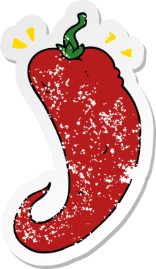 Bir insan tarafından çizilmiş kırmızı biberin sıkıntılı çıkartması.