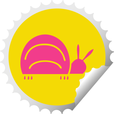 Bir insan tarafından çizilmiş yeşil bir böceğin dairesel kabuk soyma etiketi.