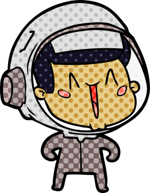 Bir insan tarafından çizilmiş mutlu astronot çizgi filmi.