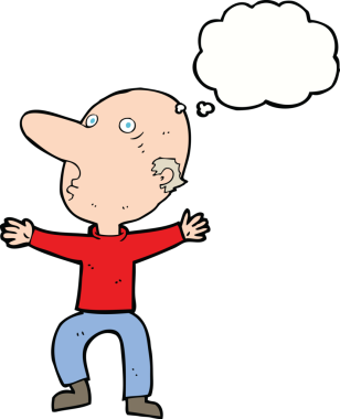 Bir insan tarafından çizilmiş düşünce balonlu orta yaşlı bir adam.