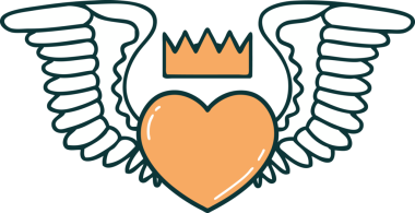 Bir insan tarafından çizilmiş kanatlı bir kalbin ikonik dövme görüntüsü