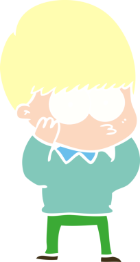 Bir insan tarafından çizilmiş düz renkli çizgi film çocuğu.