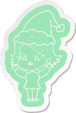 Bir insan tarafından çizilmiş Noel Baba şapkası giyen stresli bir kadının garip çizgi film çıkartması.