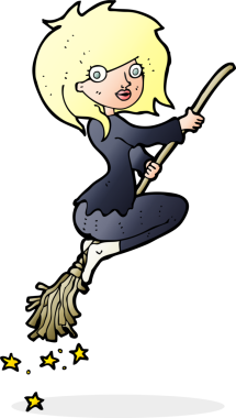 Bir insan tarafından çizilmiş süpürgeye binen cadı çizgi filmi.