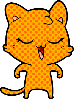 Bir insan tarafından çizilmiş mutlu çizgi film kedisi.