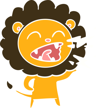 Düz renkli karikatür kükreyen aslan bir insan tarafından çizilmiş.